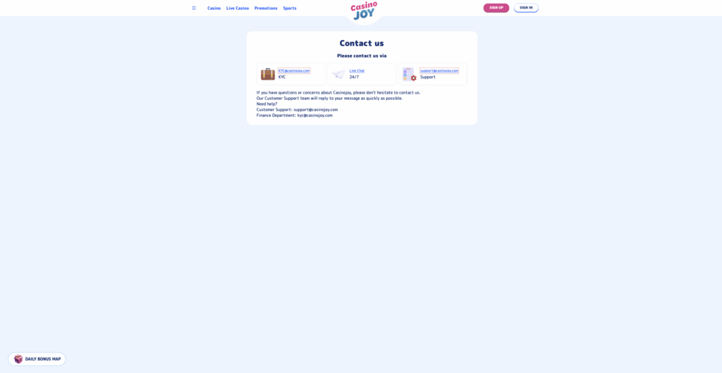 Customer Support Joy casino