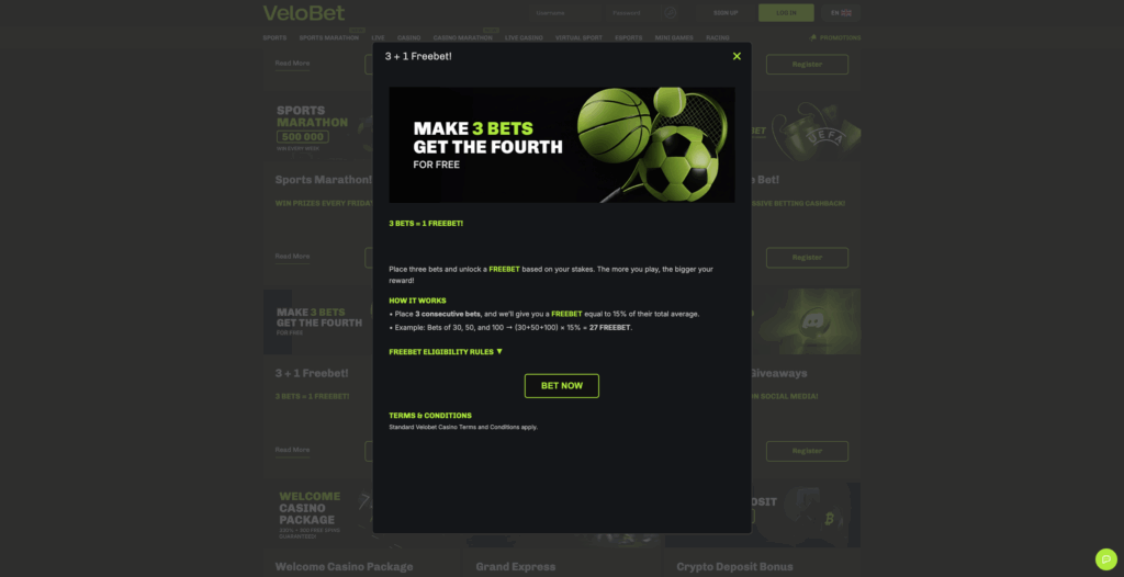 Betting Promotions Velobet